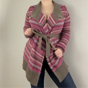 MODA INTERNATIONAL Y2K 2000’s Pink Multicolor Stripe Mohair Wool Duster Cardigan
